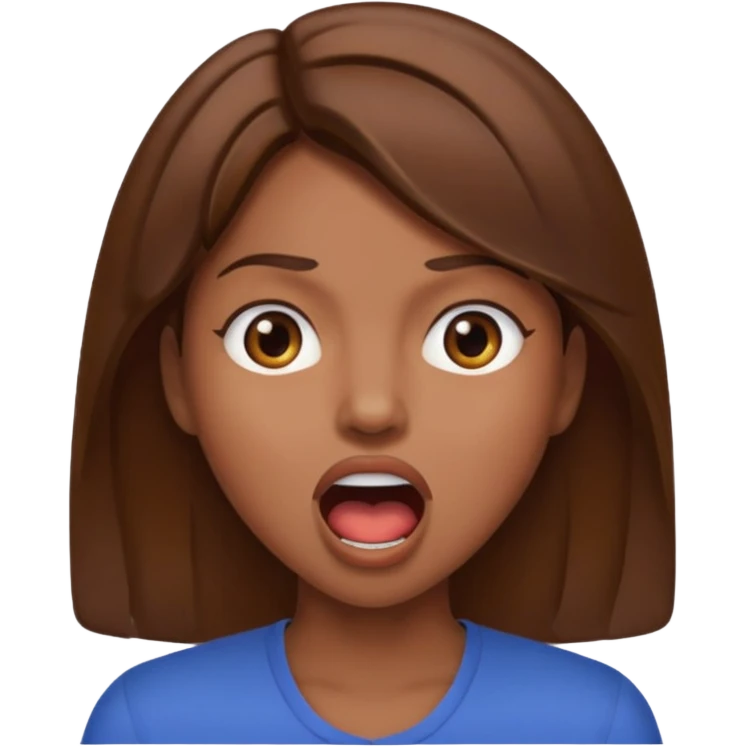 Woman brown hair. Mouth open. Not smiling emoji