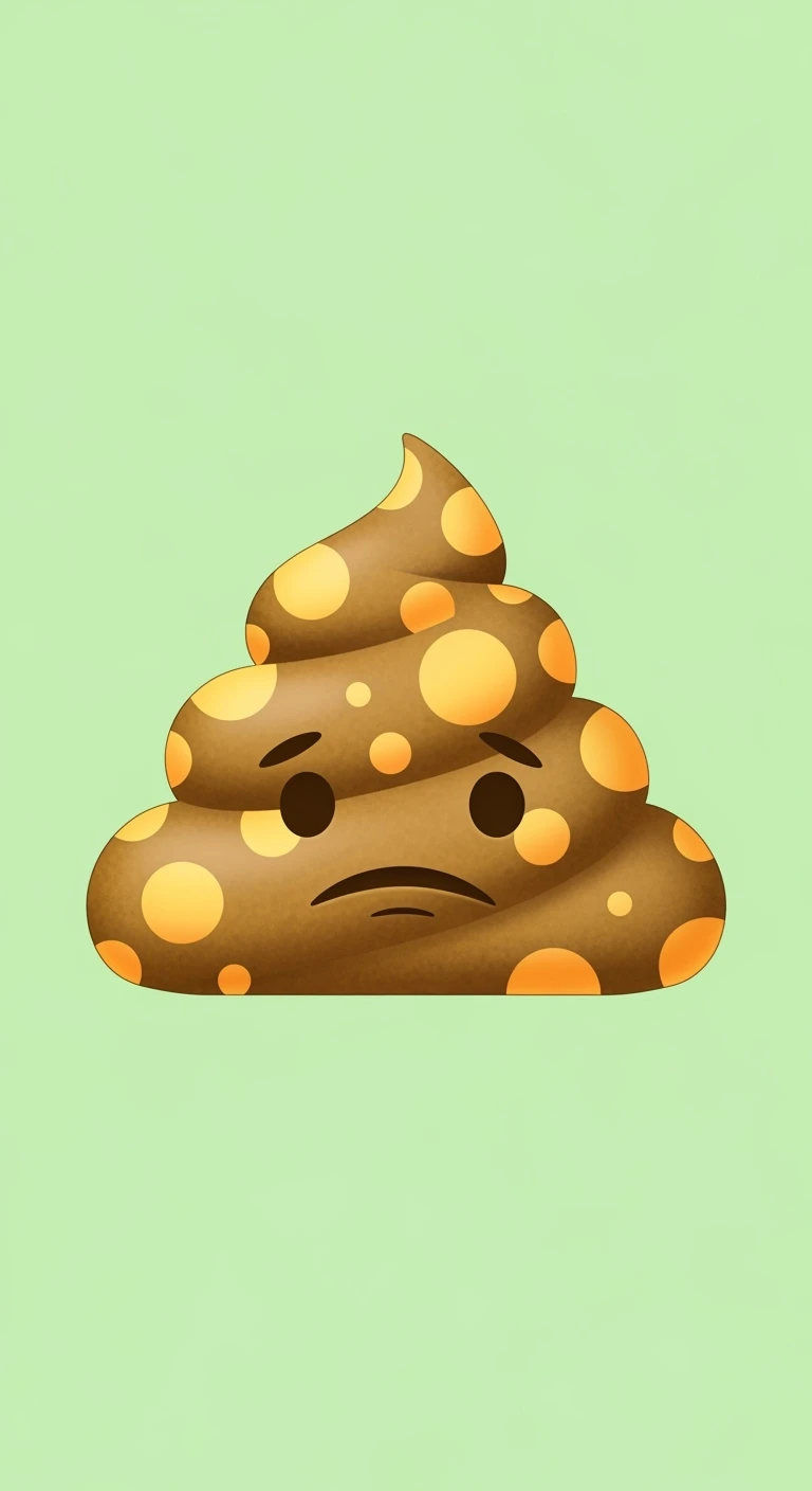 montagnetta di feci di animale a pallini stile emoji iphone con espressione dispiaciuta, vista frontale emoji