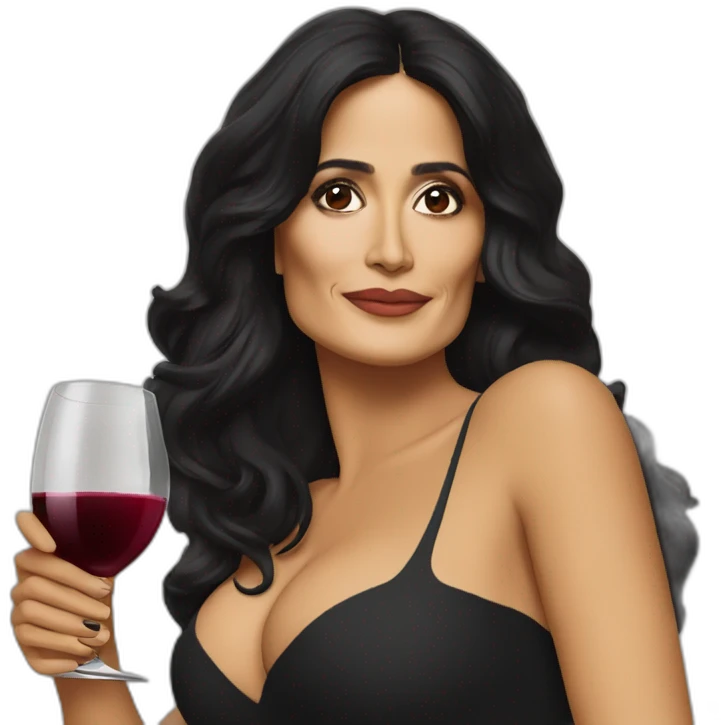 Salma Hayek drinking wine emoji