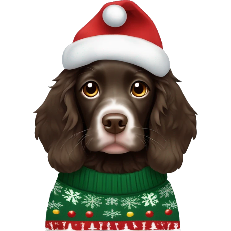 Boykin spaniel puppy wearing Christmas sweater  emoji