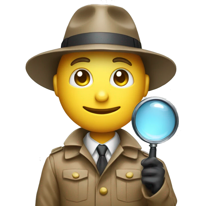 a man in a detective suit, in a raincoat, with a hat and a magnifying glass in his hands. White skin emoji