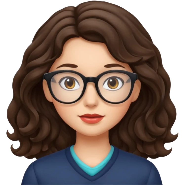 Brunette girl with wavy hair and glasses emoji