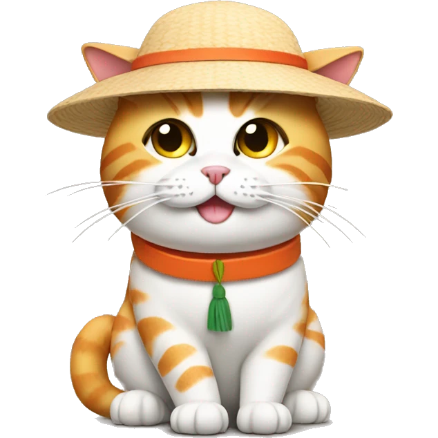 cat wearing a hat made of sushi emoji