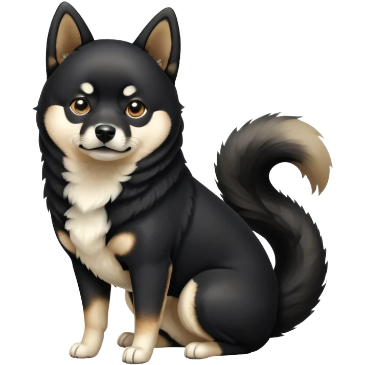 black Shiba Inu dog with pointed ears and curled tail emoji