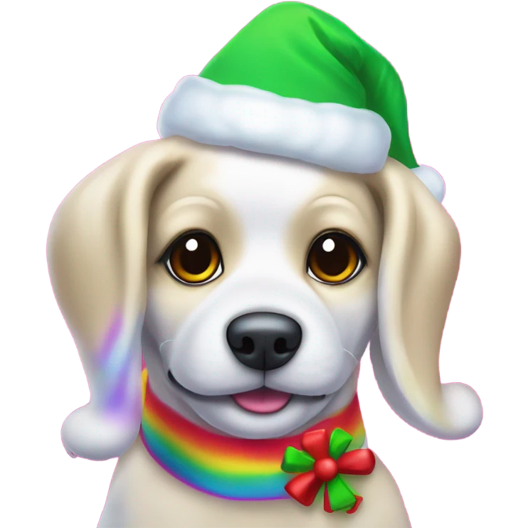Lisa frank Christmas dog with Santa hat emoji