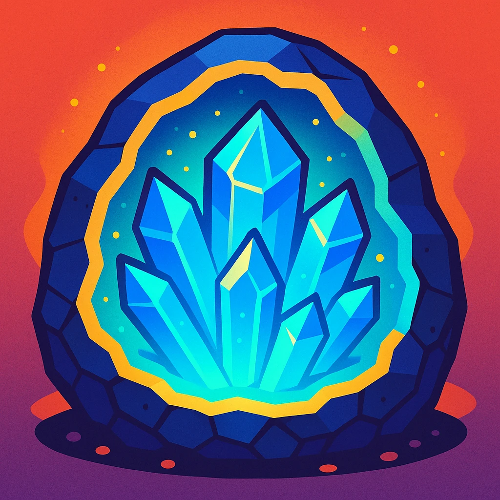 blue crystal geode, stylized, vibrant colors, glowing effect emoji