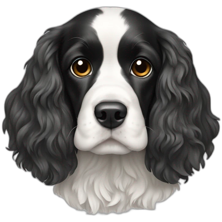 cocker spaniel black white thin white line head emoji