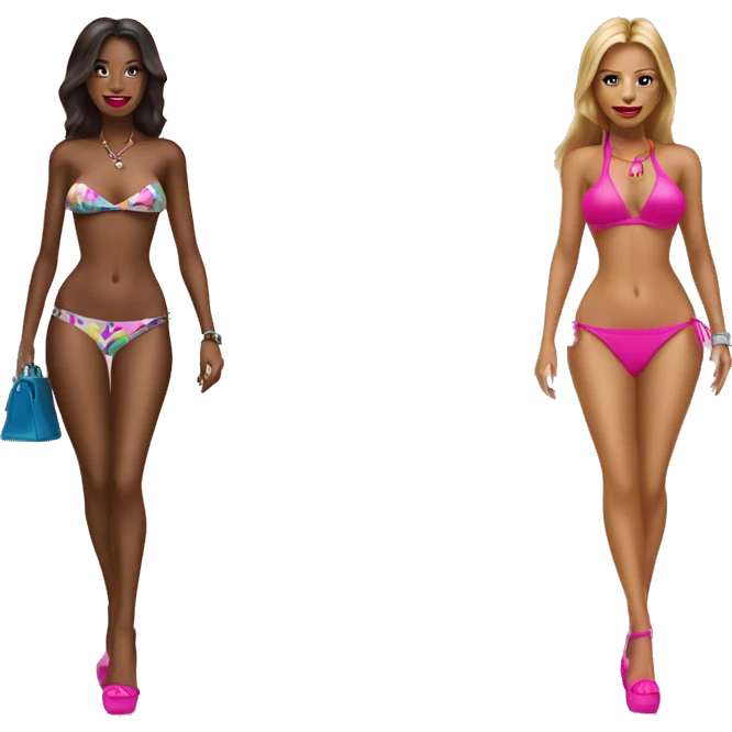 two women in bikinis with 6 inch hot pink heels and birkin bags emoji