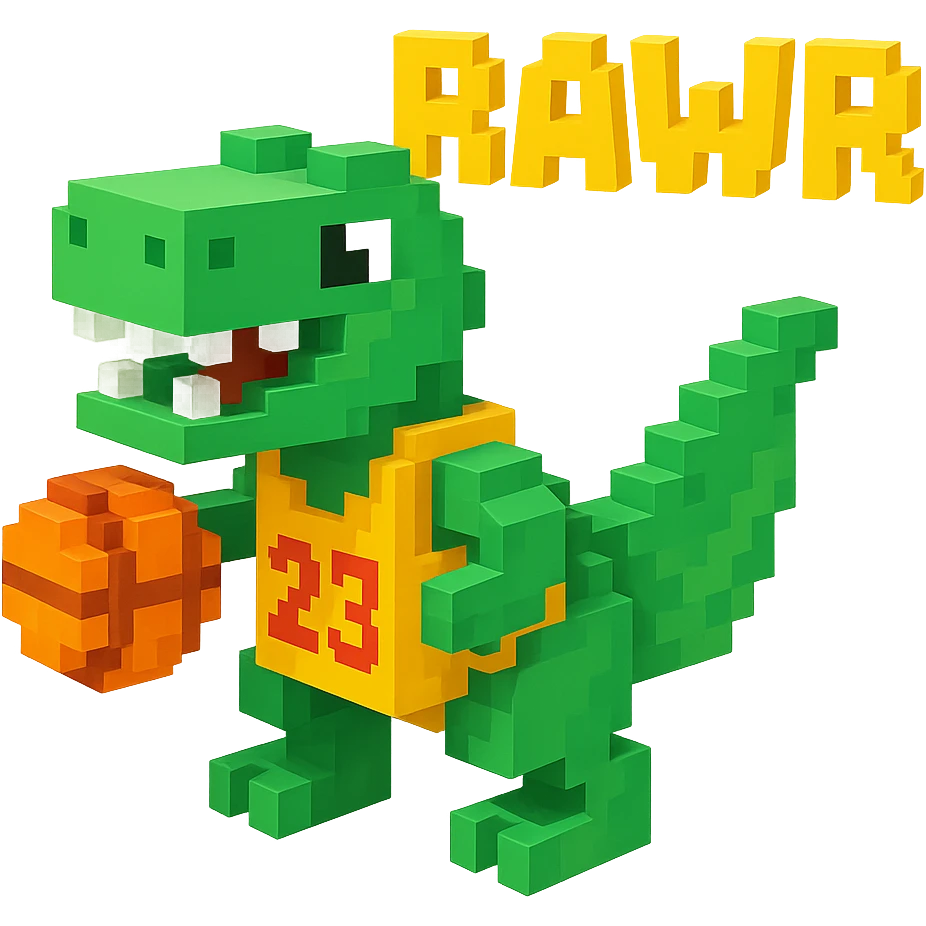 надпись "RAWR" динозавр с баскетбольном мячом в майке с надписью "23", no background  emoji