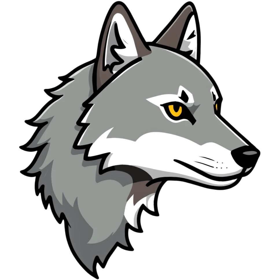wolf head in profile view, side view of wolf face emoji