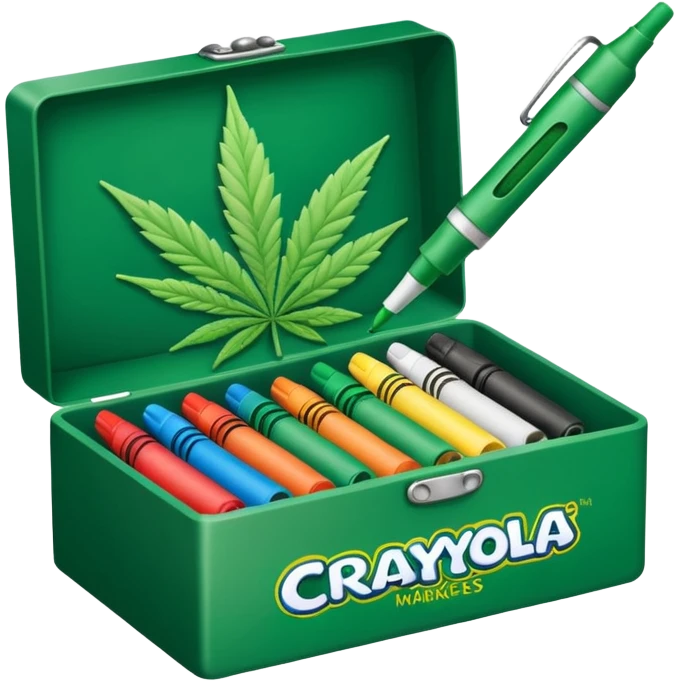 a box of crayola permanent markers with cannabis leaf emoji