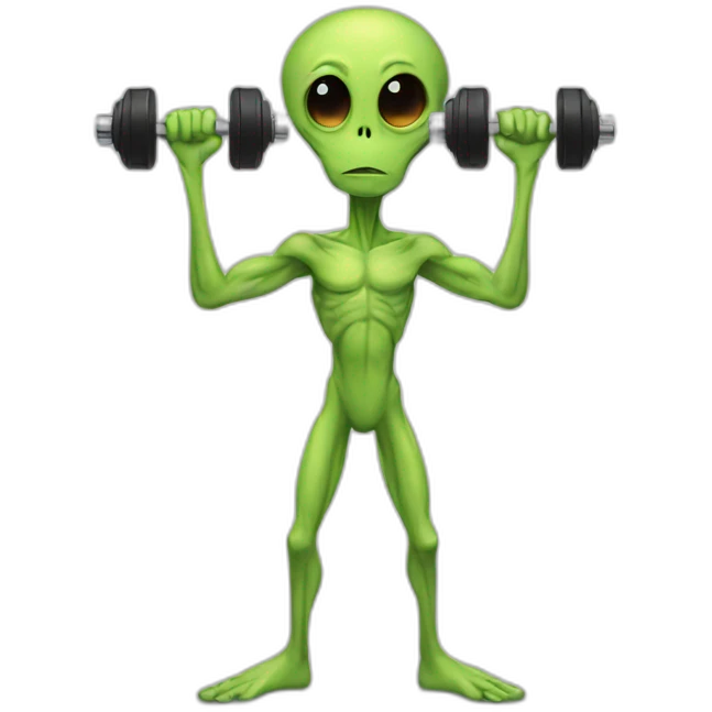 skinny alien with dumbbells emoji