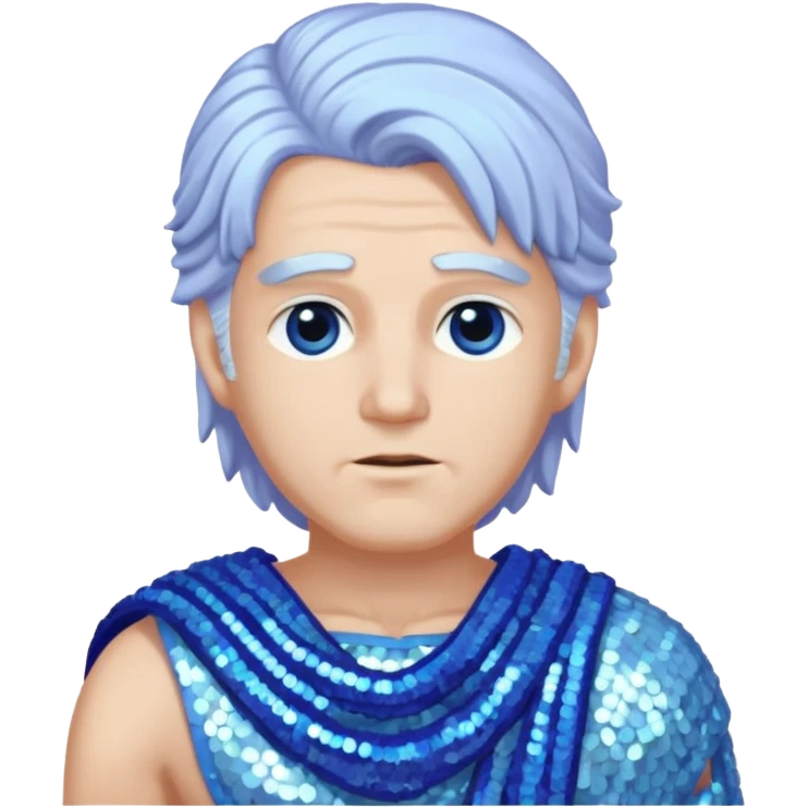 Uranus Sky God with long white hair, periwinkle sequin toga emoji