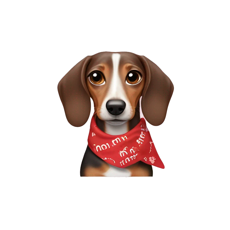 Weiner dog wearing a “I ❤️ mom” bandana emoji