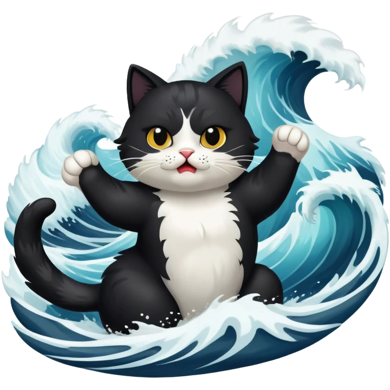 Cat fighting the sea emoji