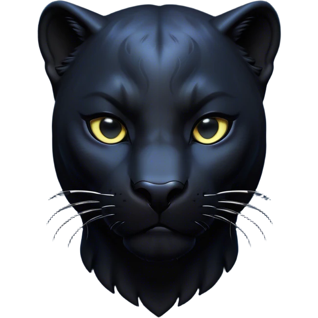 Cinematic Noble black Panther Portrait Emoji, Poised and regal, with a sleek, muscular build draped in glossy, midnight-black fur and piercing, luminescent eyes, Simplified yet sharp and sophisticated features, highly detailed, glowing with a soft, mysterious glow, high shine, intelligent and enigmatic, stylized with an air of stealthy authority, focused and commanding, soft glowing outline, capturing the essence of a watchful and confident jungle guardian that appears ready to prowl out of the screen with effortless authority! emoji
