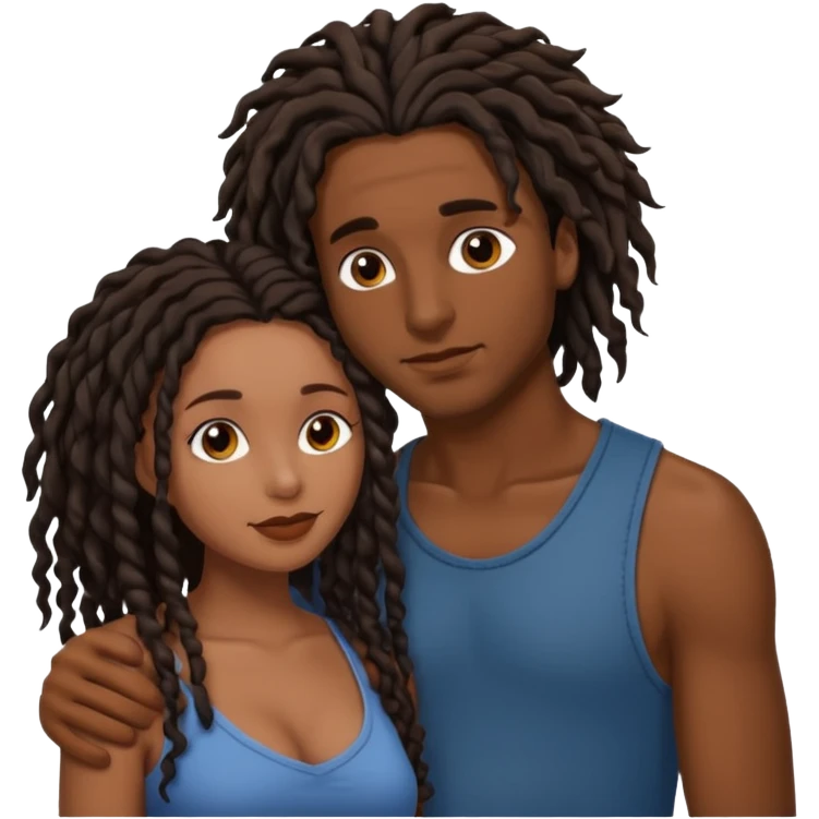 a brown skin woman with black curly hair  fucking with a brown skin man with black dread loc. Sucking his dick  emoji