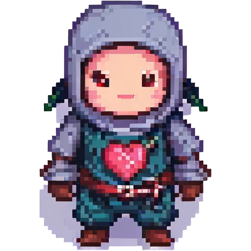 pixel art ninja with heart eyes emoji