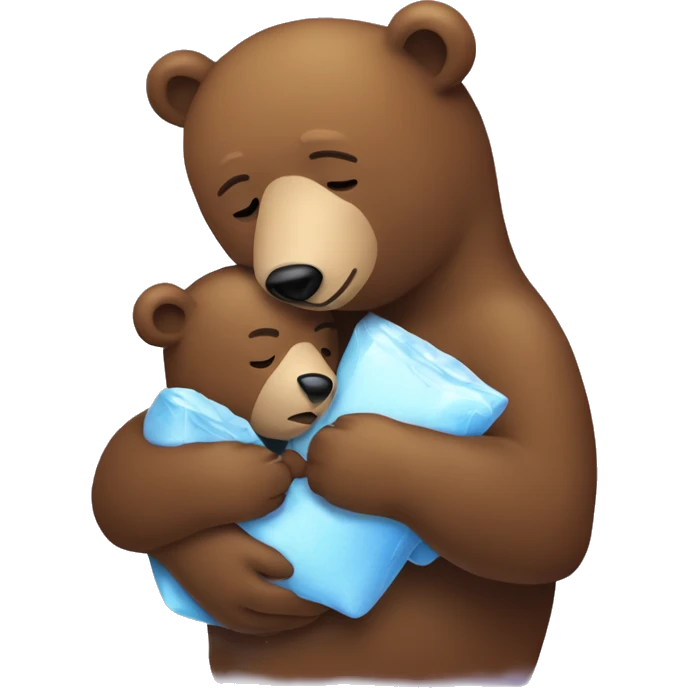 mama bear cradles her sick bear cub. she is holding her cub in her arms as he winces with an ice pack on his head emoji