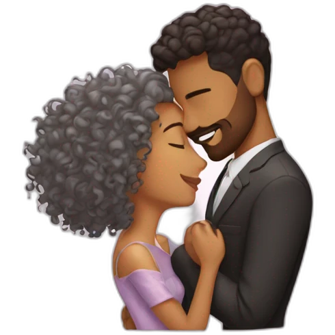 Brown man with a hair cut fade kissing a res curly hair woman emoji