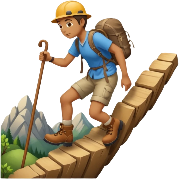 Climbing up a hill with a wooden cane emoji