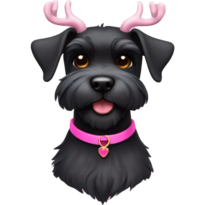 Black mini schnauzer with pink collar and antlers emoji