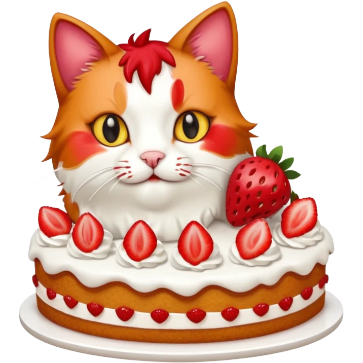 cat eating strawberry cake emoji