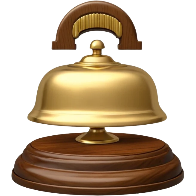A hotel bell with a polished brass surface on a wooden base emoji