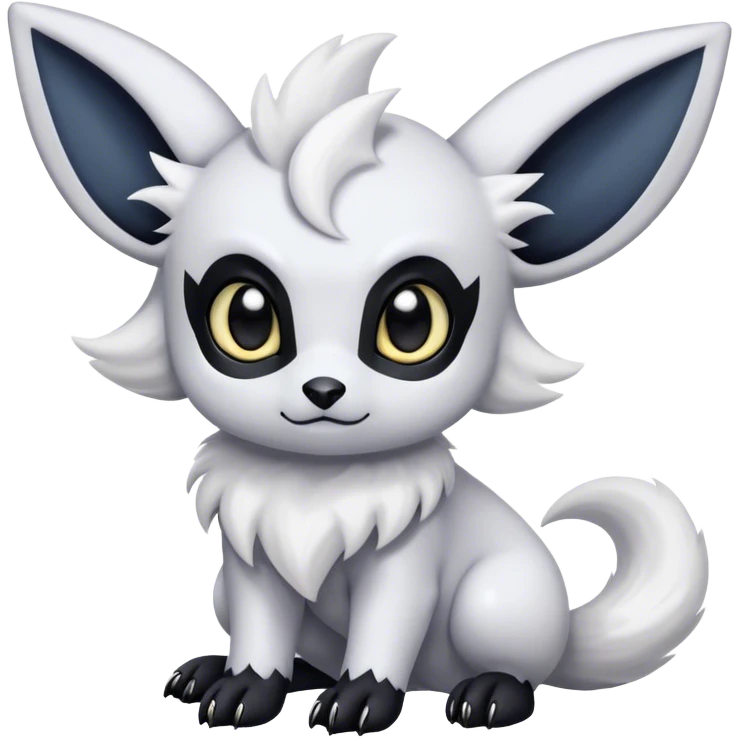 Absol-Umbreon, black ears, no Scapha, black long scaly tail, big eyes, black eyes, white fur, black claws, cute, adorable emoji