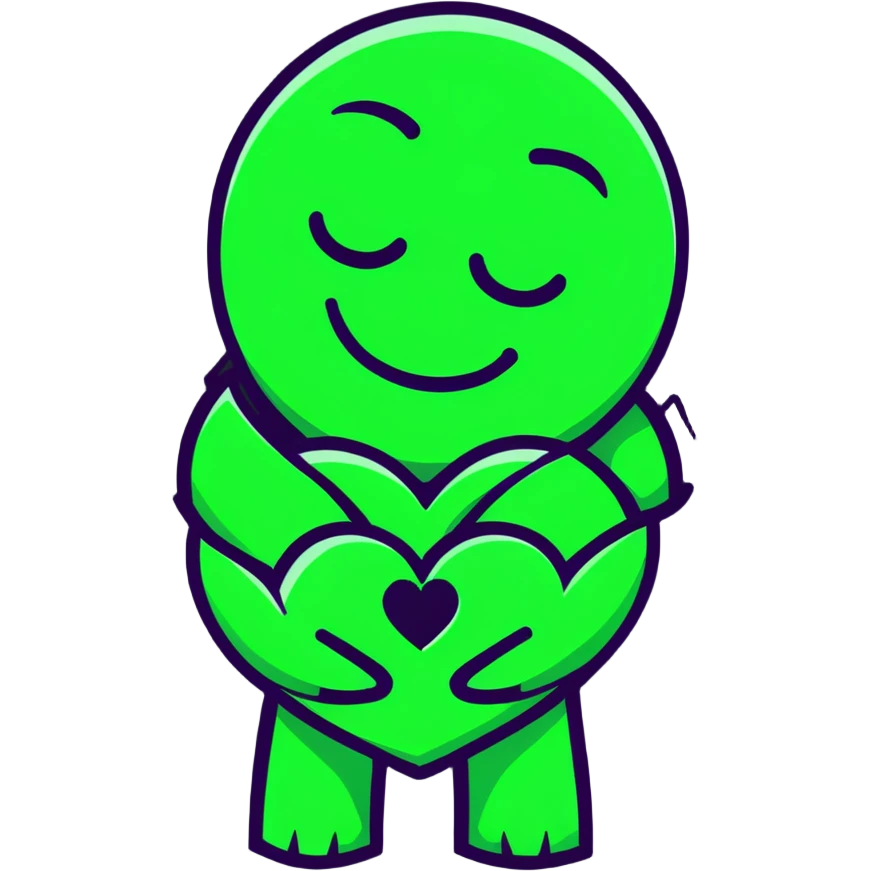 green smiley hugging a green heart emoji