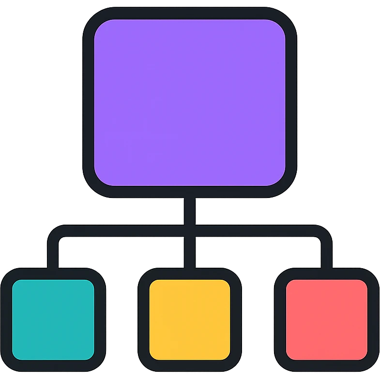 A structured data icon representing a network, clean and modern design, suitable for digital interfaces, purple as main color. emoji