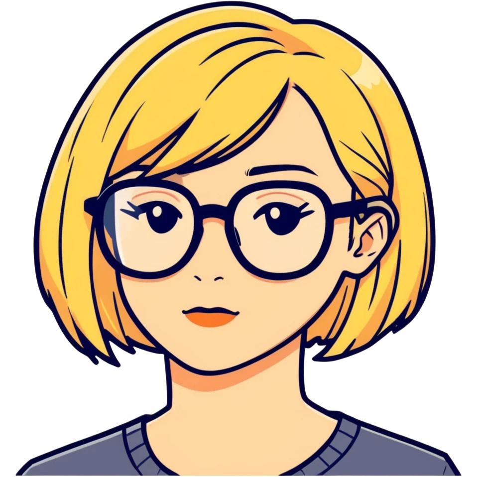 Blonde woman bob hair and glasses emoji