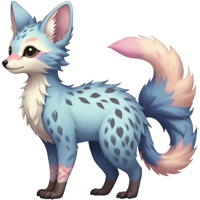 Epic Feral Rare Fantasy pastel Vernid-Trico-species by LiLaiRa, random markings, tufted tail, tufted ears, full body emoji