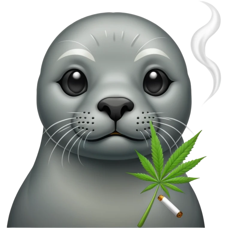 Grey slim seal sitting down and smoking weeds cannabis emoji