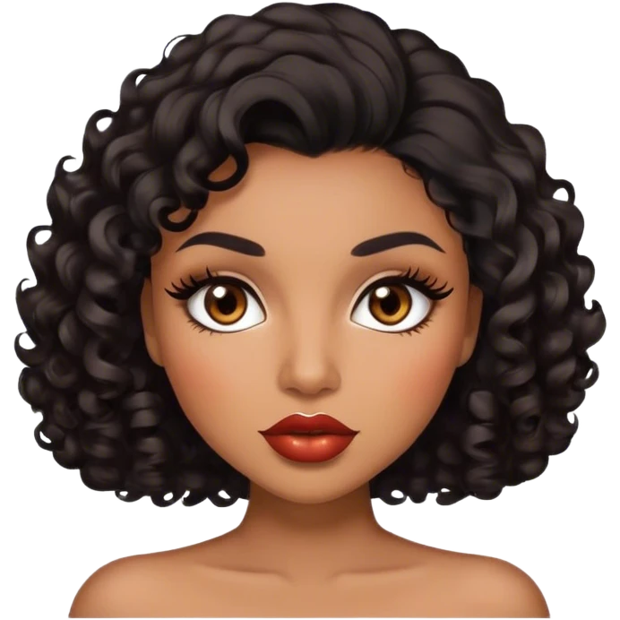 Glamourous, brown skin tone, very beautiful woman, with big plump lips, long long lashes, black curly smooth short hair, brown eyes emoji