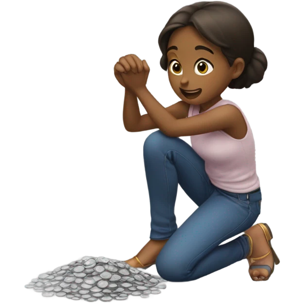 A girl picking up quarters  emoji