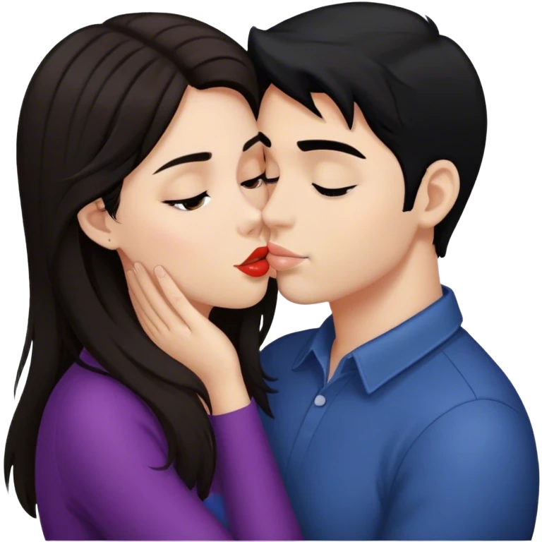 Girl with dark brown hair kissing guy with black hair  emoji