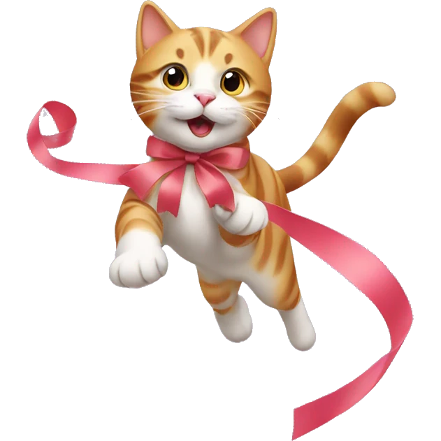 cat chasing long ribbon emoji