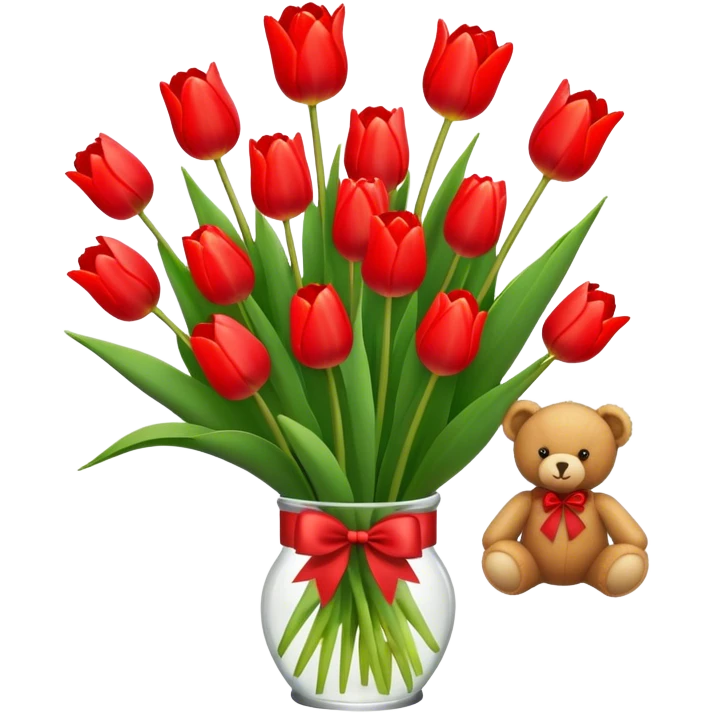 Red tullip bouquet with teddy bear emoji