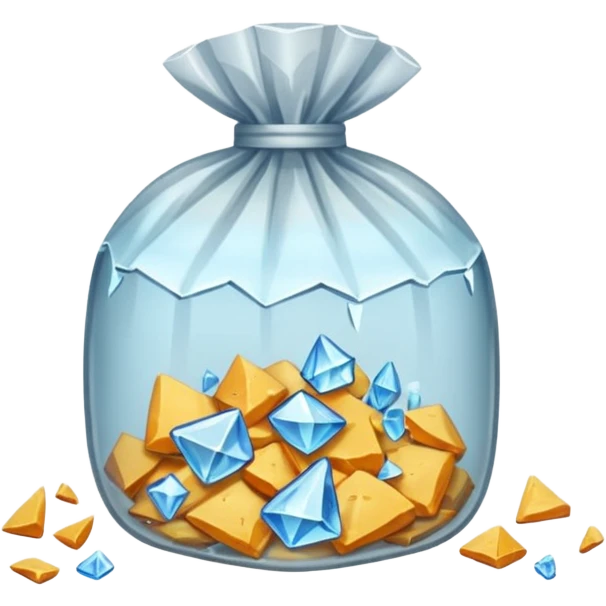 A transparent baggie containing clear glass pieces crushed into shards and chunks emoji
