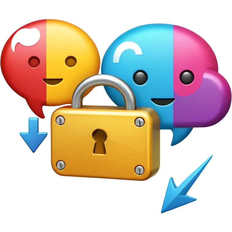 Slack emoji icon two chat bubbles, one with padlock and other with small external arrow, indicating conversation blocked due to external party, bold lines clear shapes emoji