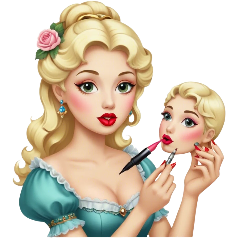 blonde makeup artist, rococo, applying lipstick emoji