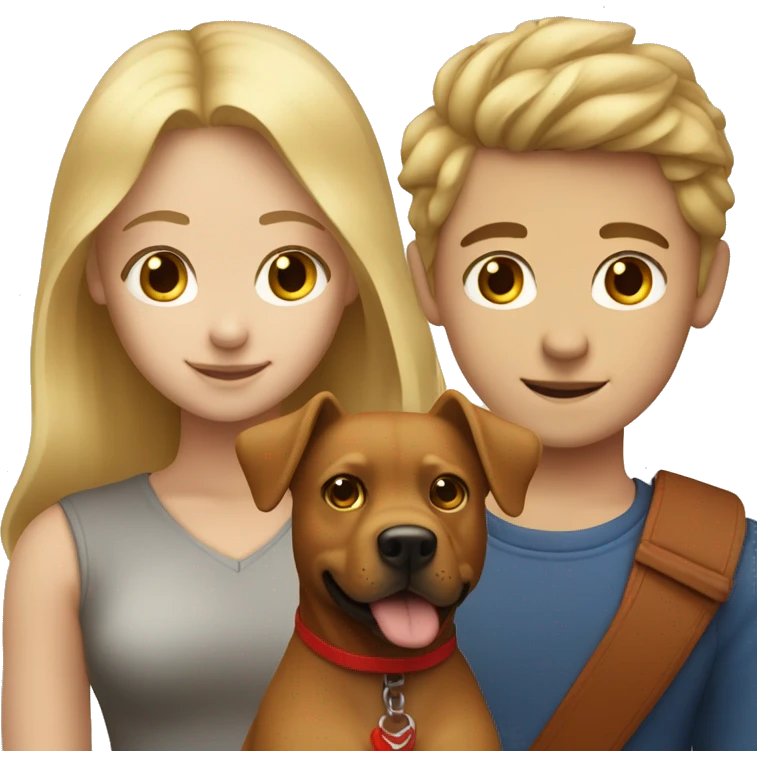 blonde-haired girl and brown-haired boy with a red dog  emoji