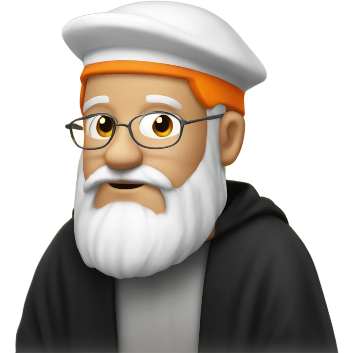 white man with orange beard, black hat orange galses as he praying  emoji