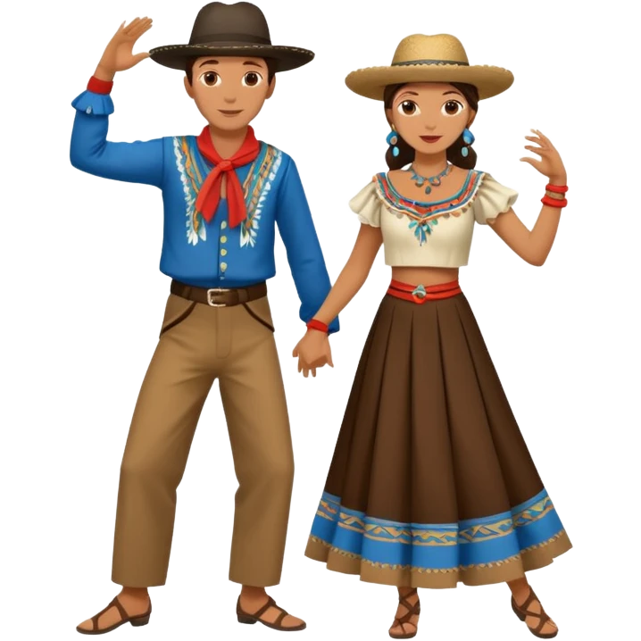 couple dancing malambo, Argentine folk dance, traditional gaucho attire emoji