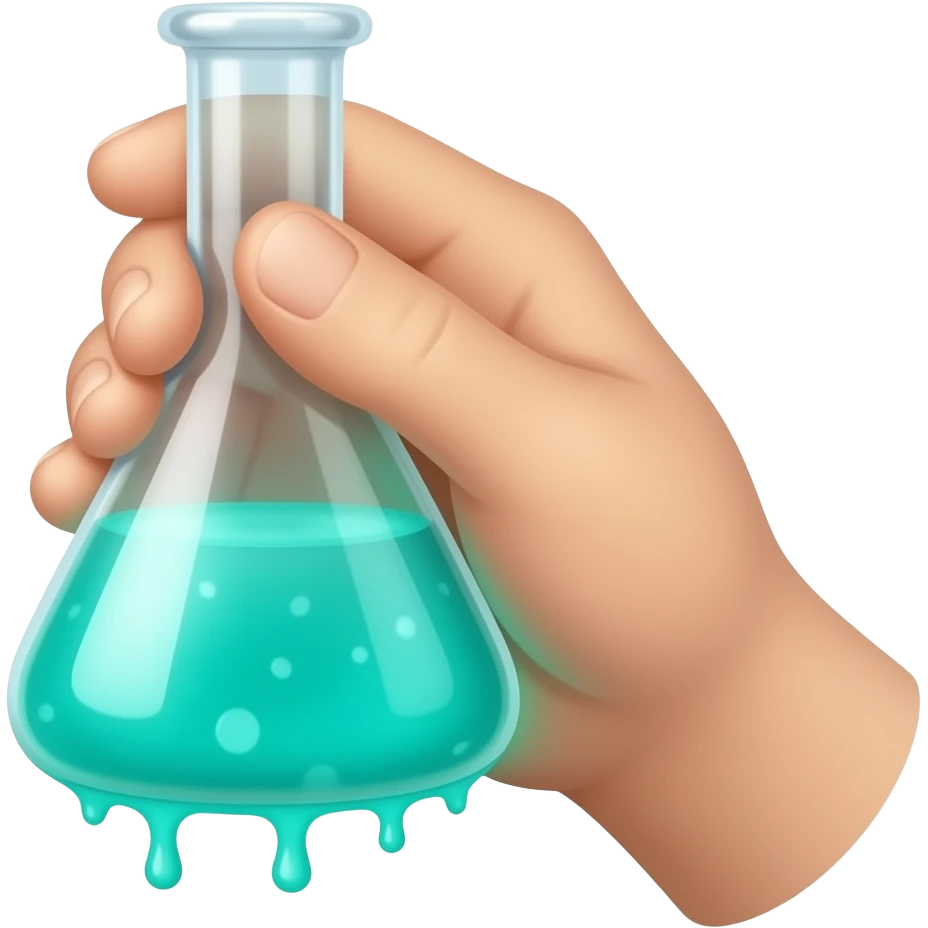 a hand holding a vial beaker with drippy neon-glowing-cyan liquid emoji