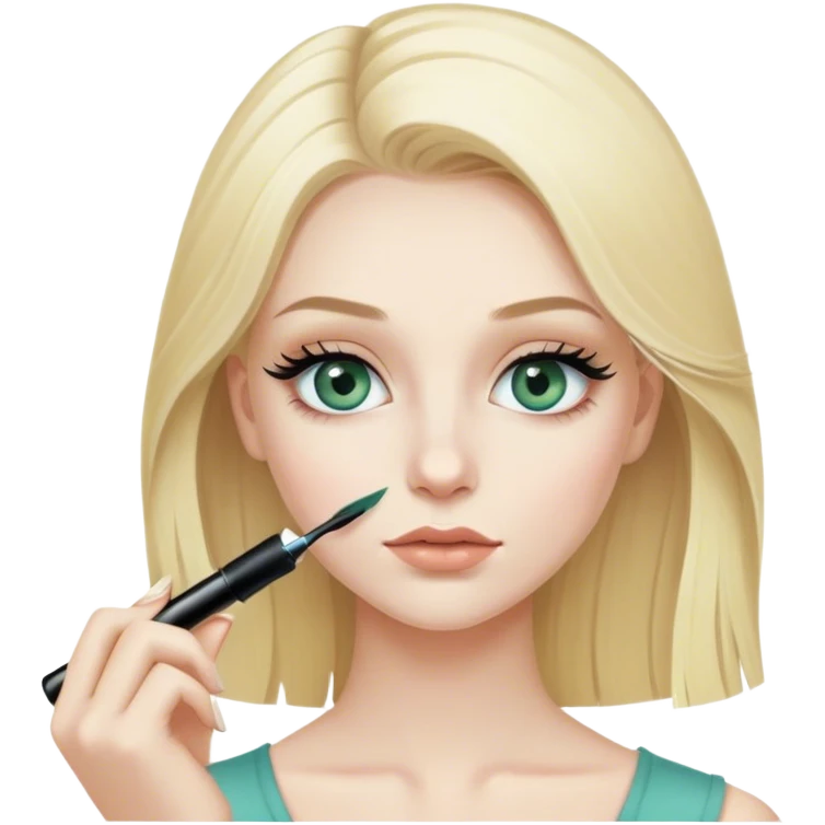 Blonde girl long lashe bluegreygreen eyes applying mascara emoji