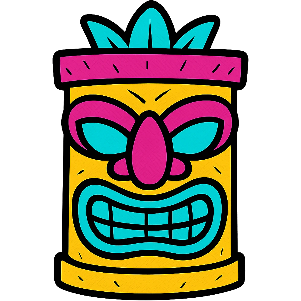 tiki mask with bold colors, pop colors icon style, Hawaiian party emoji