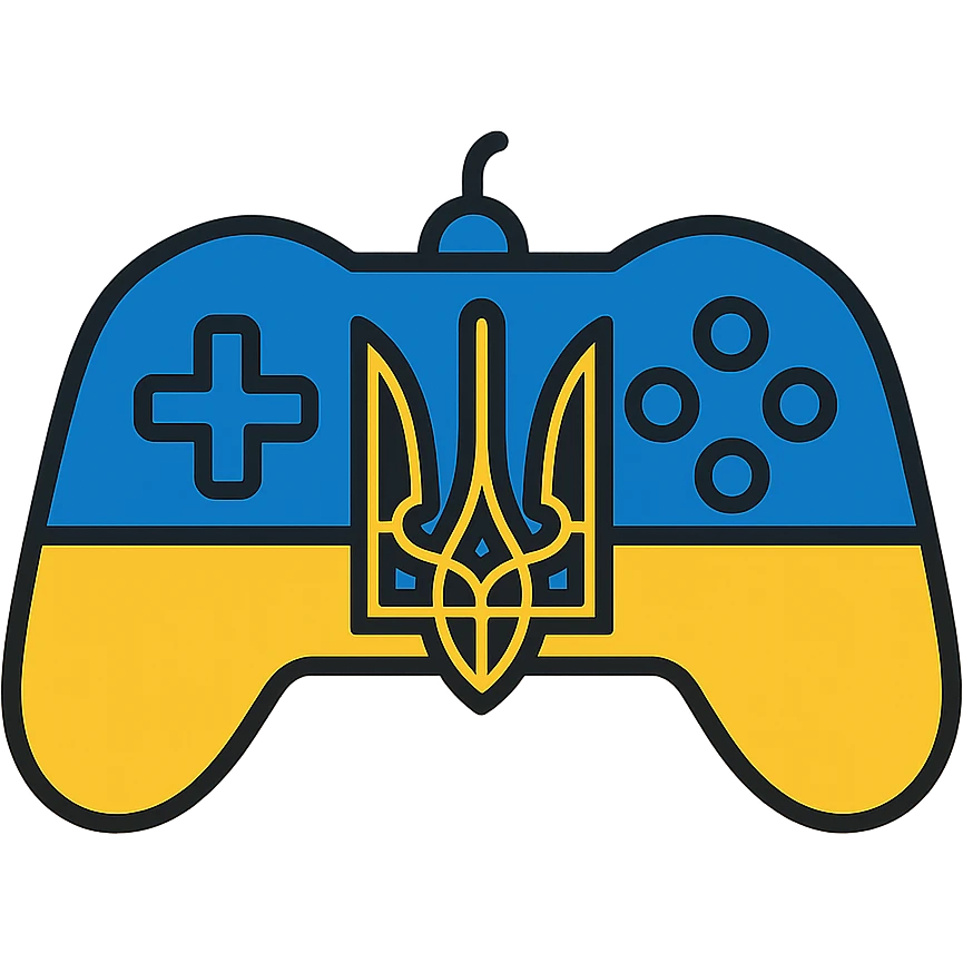 Gamepad with Ukraine's emblem, icon style, blue and yellow colors emoji