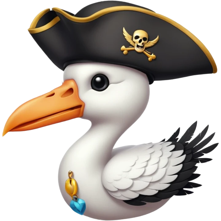 Птица аист  в пиратской шляпе emoji